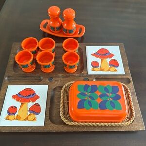 Vintage Emsa Orange Floral Retro Tableware Set !
